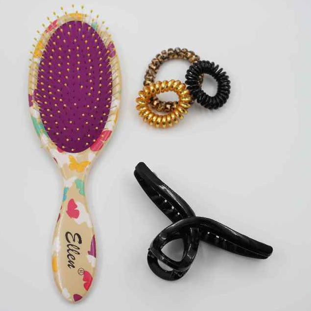 Ellen Hair Brush Set + Hair Clip & Bands - Butterfly HBC02-2 - Image 5