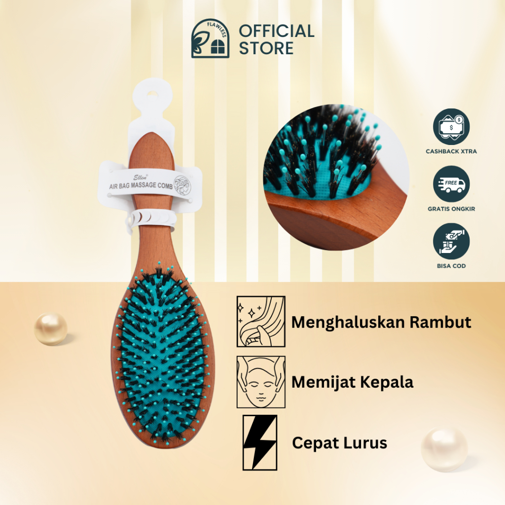 Ellen Oval Wooden Hair Brush - Sisir Rambut S32 - Gambar 2