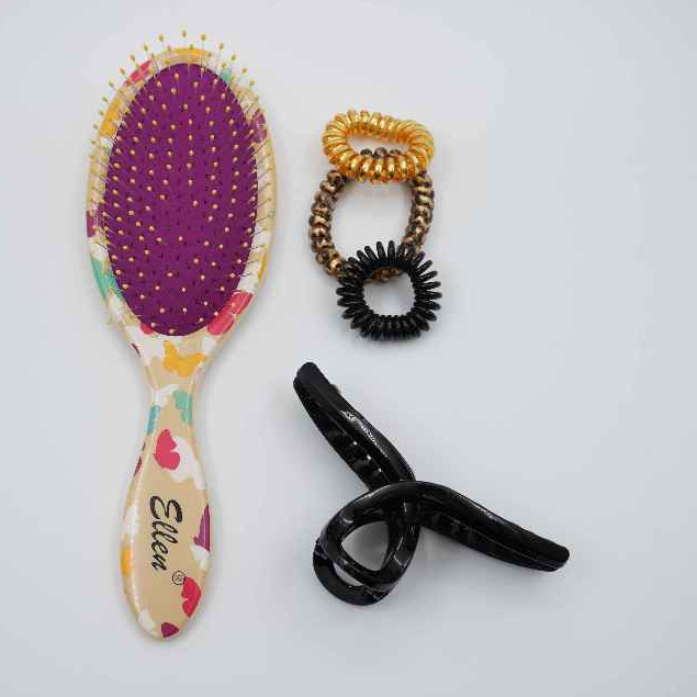 Ellen Hair Brush Set + Hair Clip & Bands - Butterfly HBC02-2 - Image 3