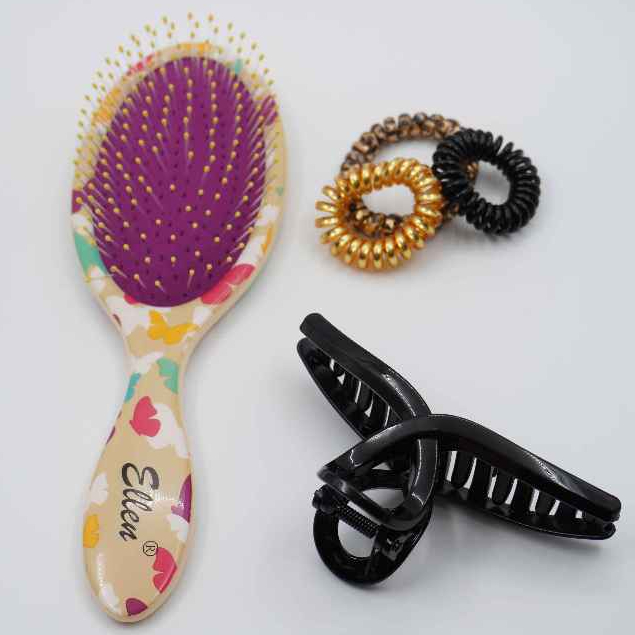 Ellen Hair Brush Set + Hair Clip & Bands - Butterfly HBC02-2 - Image 8
